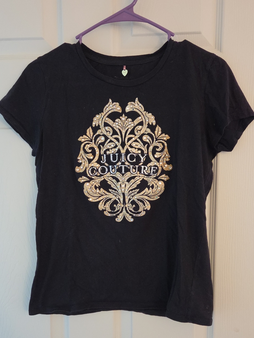 Juicy Couture Black Short Sleeve Tee with Gold Glitter Crest
